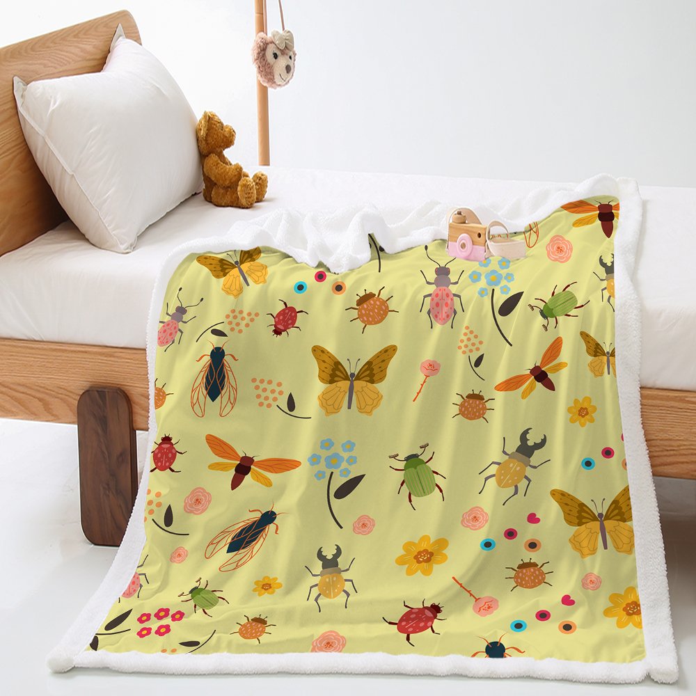 Cozy Fluffy Blanket Butterfly Pattern Fleece Plush Blanket Kids Adult for Bed Couch Chair Living Room