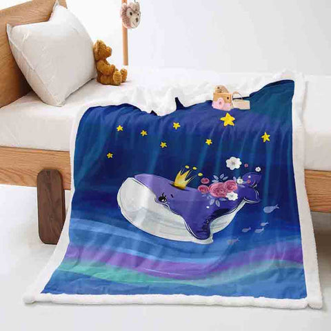 Plush Fluffy Fleece Blanket Whale and Ocean Blue Thick Fluffys Blankets for Winter and Fall