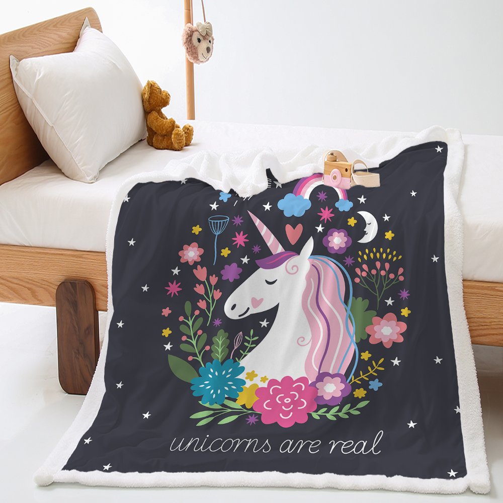 Cartoon Unicorn Soft Blanket Thick Fleece Fluffys Blankets for Winter and Fall